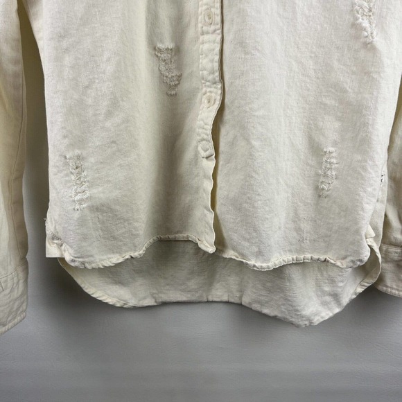Roxy Shirt Womens Small Ivory Cream Button Up Distressed - Picture 3 of 11